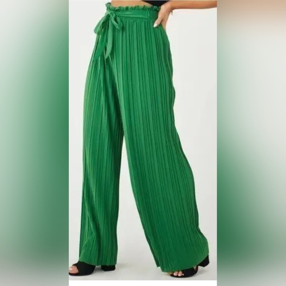 Love Poem by Block Pants - Love Poem by Block Vibrant Green Wide-Leg Pants with Elastic Waist